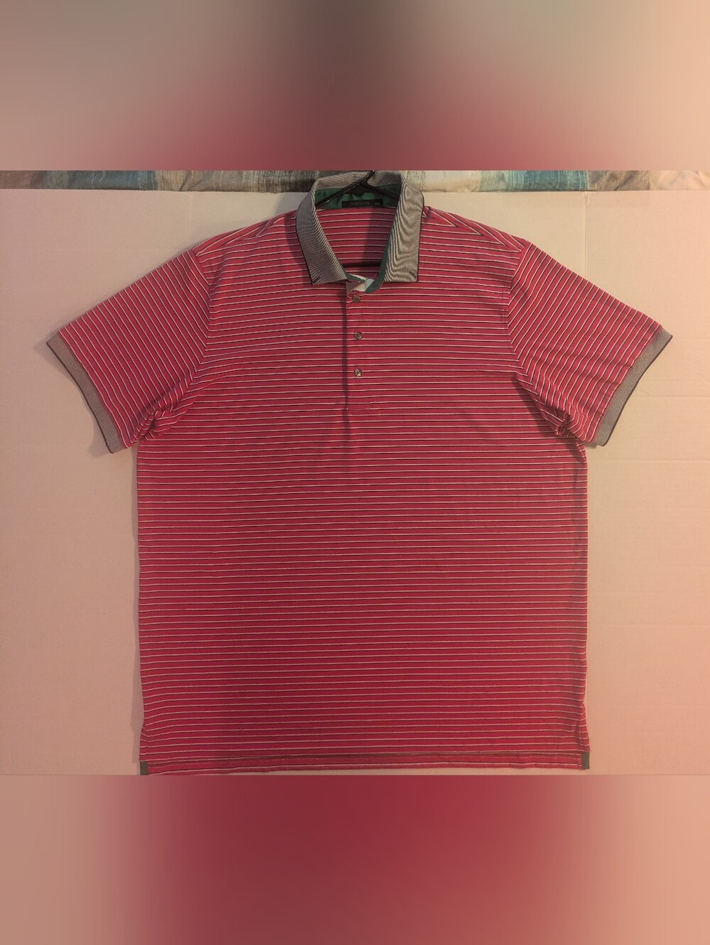 Greyson Pink Striped Polo with Gray Contrast Collar- XXL (NWOT)